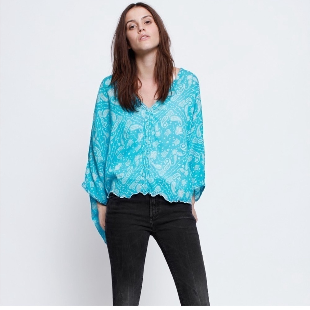 Zadig & Voltaire Blue Toronto Bandana Print Blouse Top